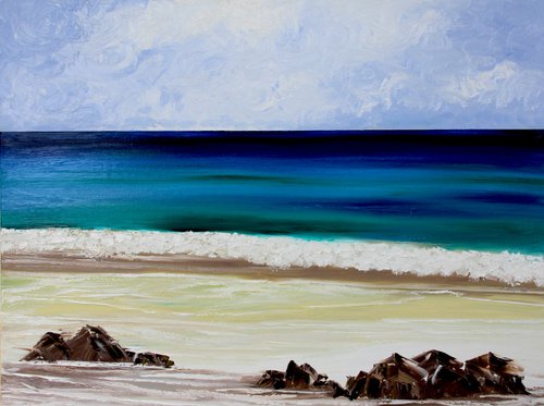 beach painting canvas by Olya Shevel