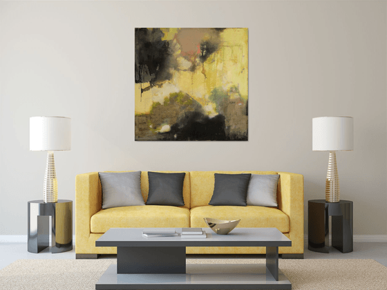 Yellow Meditation Wabi-Sabi 48x48" by Bo Kravchenko