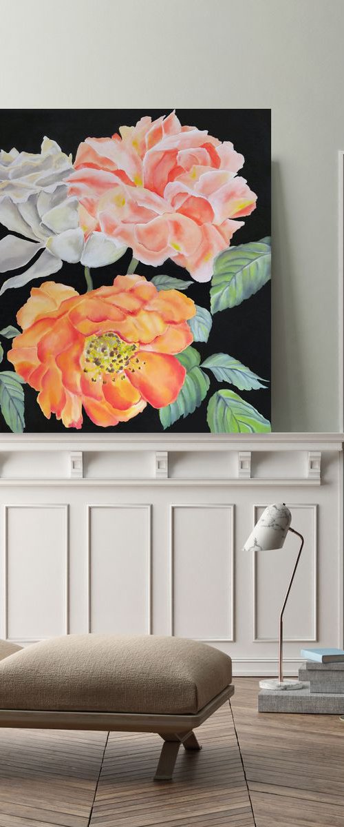 English Garden - Cottage Style, Shabby Chic, Organic Floral, XL LARGE PAINTING by Artemisia