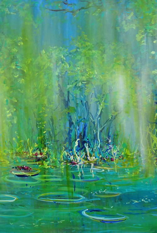 WATER LILY POND. Large Floral Painting, Modern Impressionism by Sveta Osborne