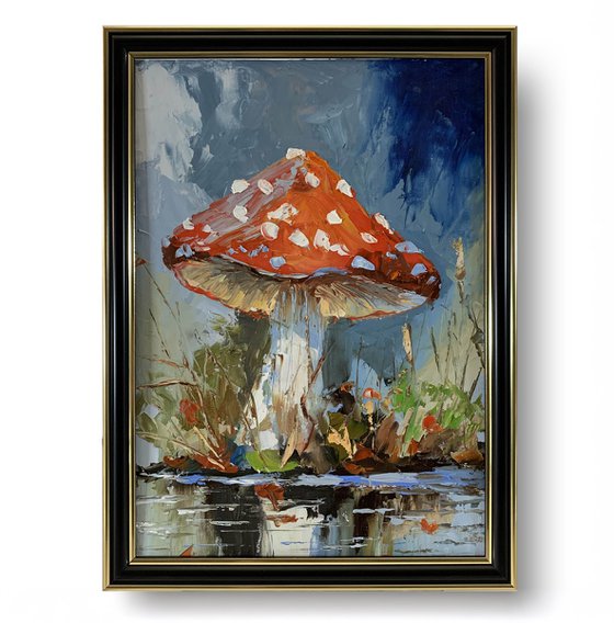 Fly agaric.Mushrooms landscape