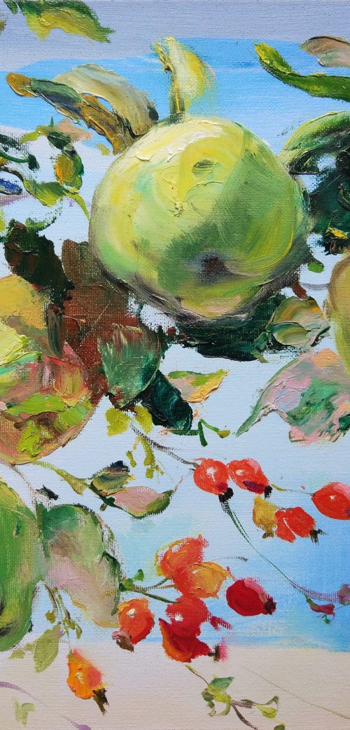 Branches of quince and rose hips by Helen Shukina