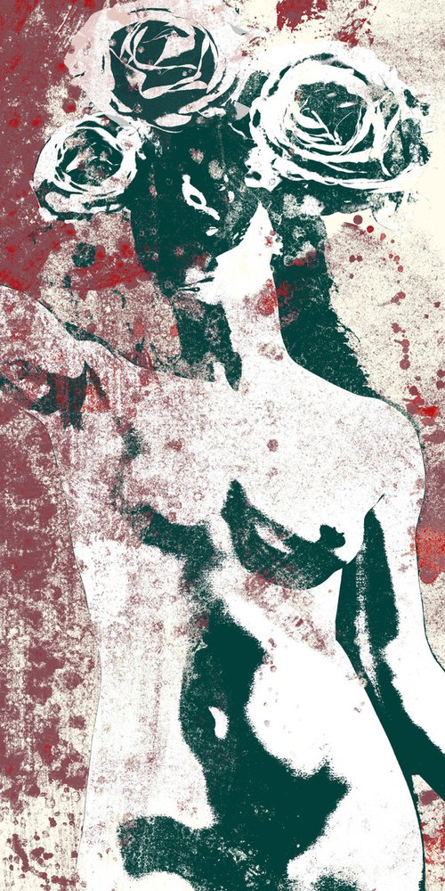 Off She Goes: amaranth | nude woman with roses | graffiti erotic painting by Marco Paludet