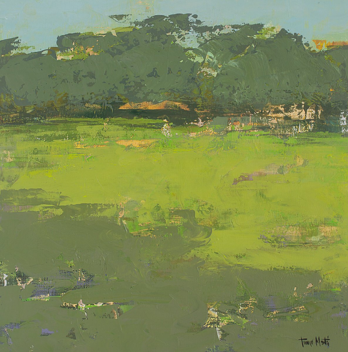 Impressionistic Landscape Acrylic Painting By Tomasa Martin, 12 X 12", Stop 14, Original Artwork