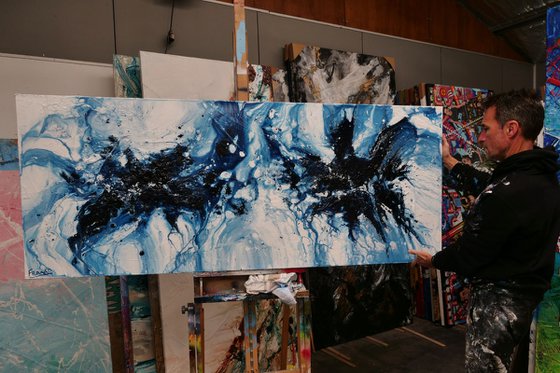 Midnight in the Hamptons 200cm x 80cm Hamptons Style Blue White Abstract Art