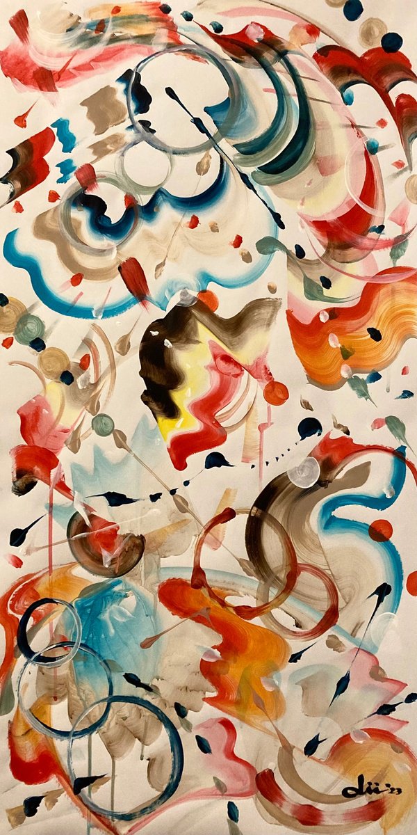 Organic Abstract Acrylic Painting By Daichi Matsusaki, 20 X 39, Color Dance 3-11-23, Original Artwork