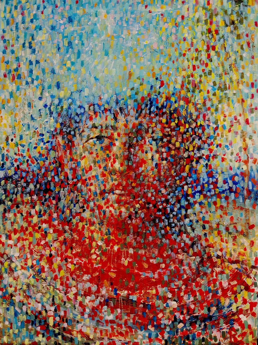 Illustrative Portrait Oil Painting By Serhiy Roy, 17 X 22", Colorsplash., Original Artwork