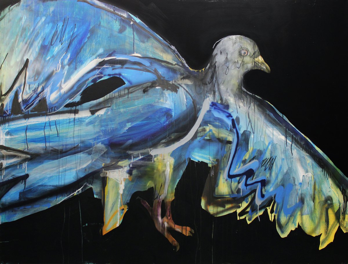 Expressive Animal Oil Painting By Milos Hronec, 79 X 59", A Memory, Original Artwork