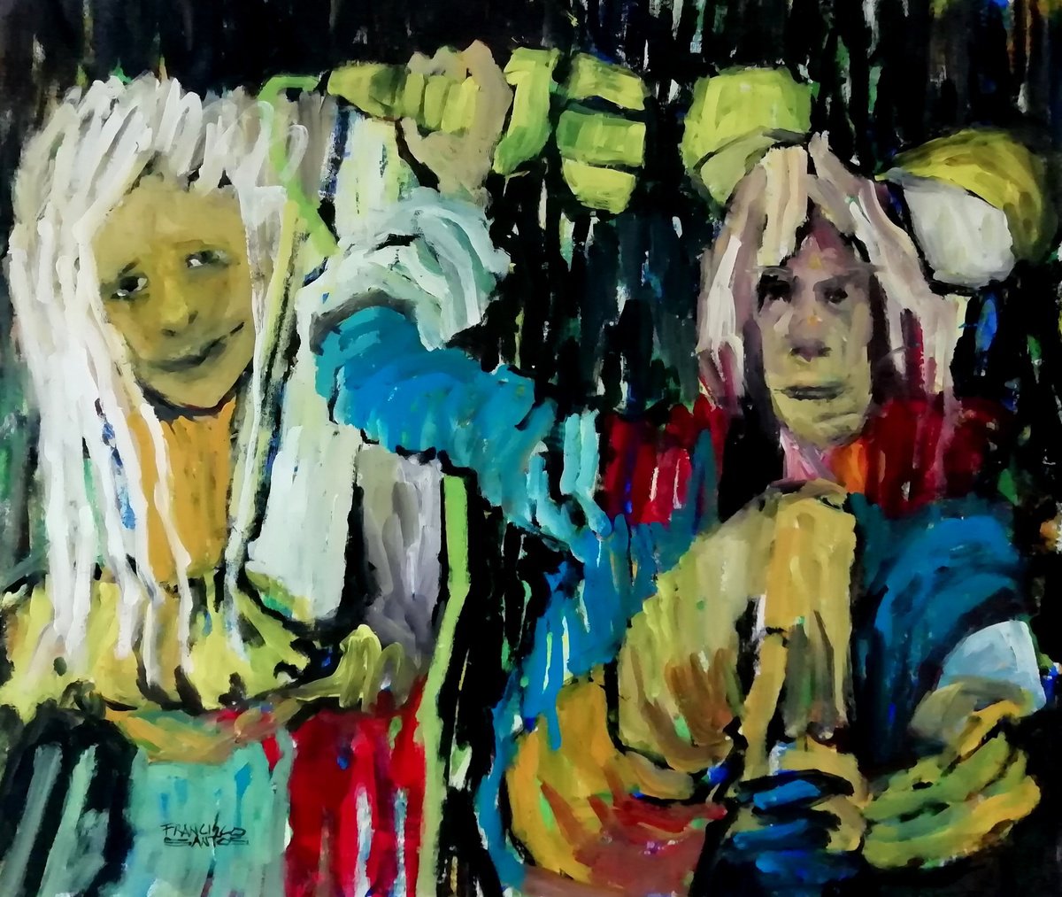 Expressive Portrait Acrylic Painting By Francisco Santos, 39 X 31, Live Rock 2, Original Artwork