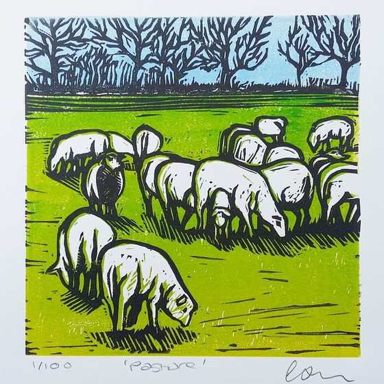 Pasture Linocut