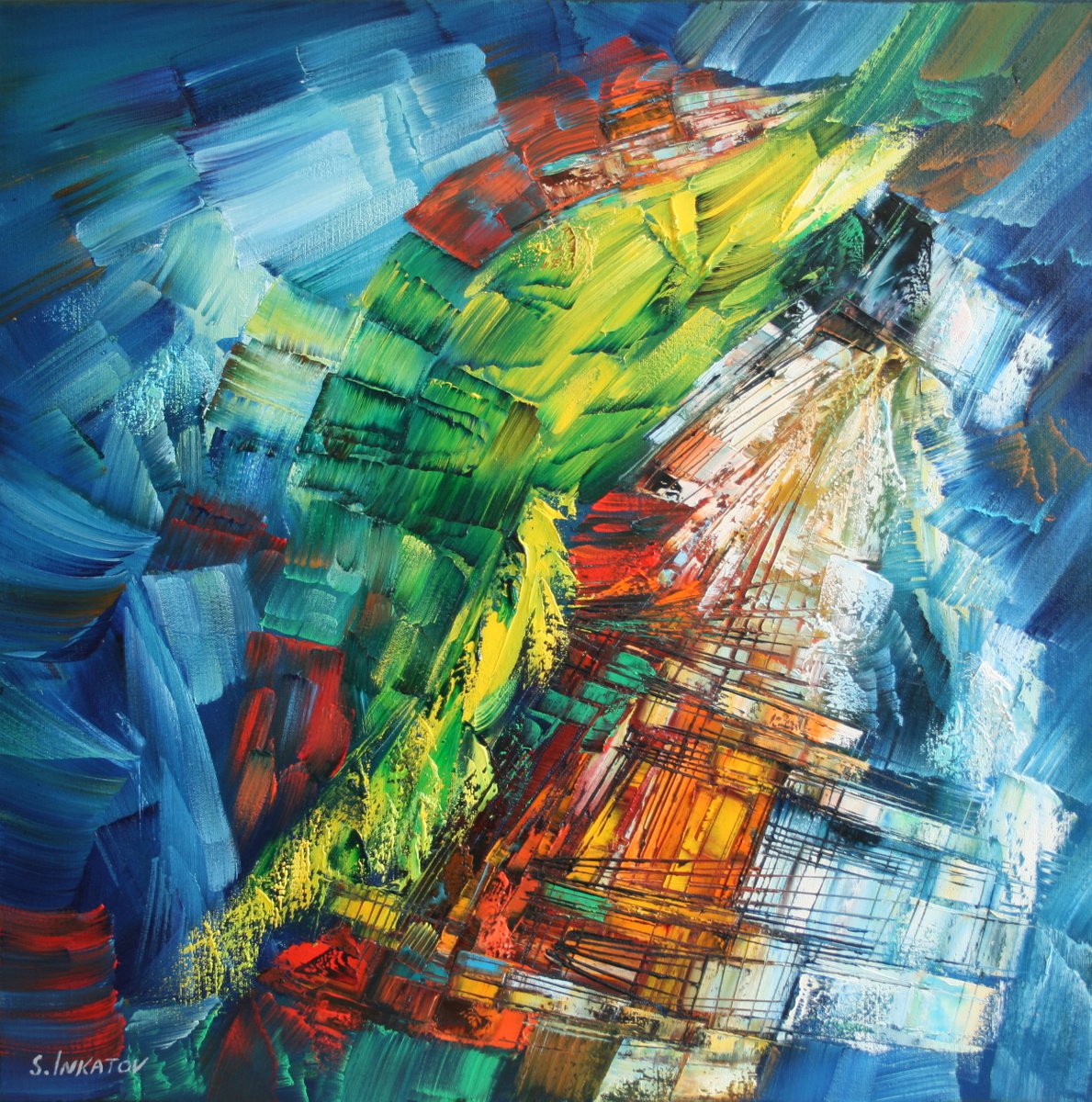 Abstract Oil Painting By Sergei Inkatov, 24 X 24", For You, Original Artwork