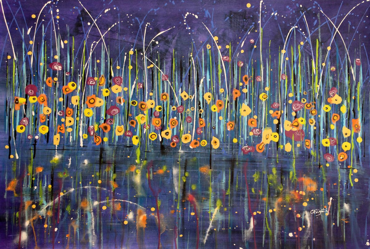 Organic Botanical Acrylic Painting By Cecilia Frigati, 39 X 27, Technicolor Dream #33, Original Artwork