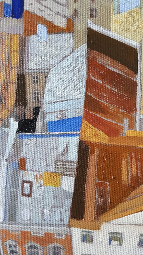 Urban landscape oil artwork