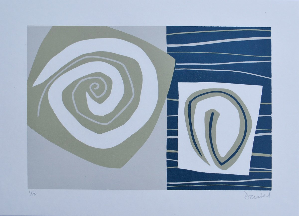 Abstract Linocut By Julian Davies, 15 X 11", The Uninvited Guest, Original Artwork