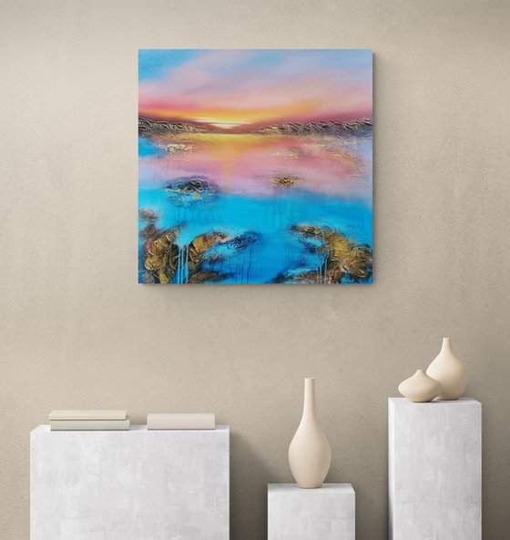 A beautiful large modern abstract figurative seascape painting "Evening mood"