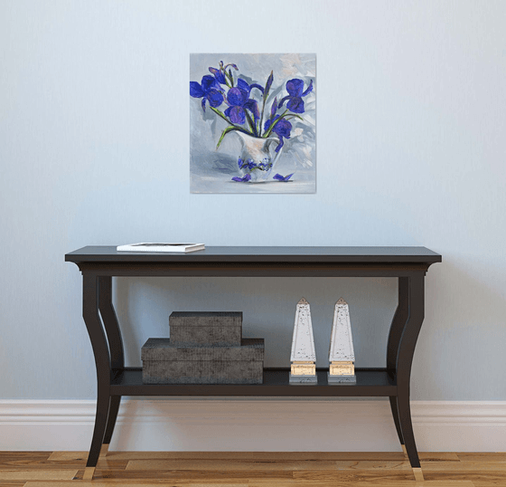 Irises in a White Vase