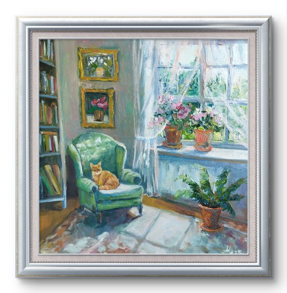 Ginger cat and armchair