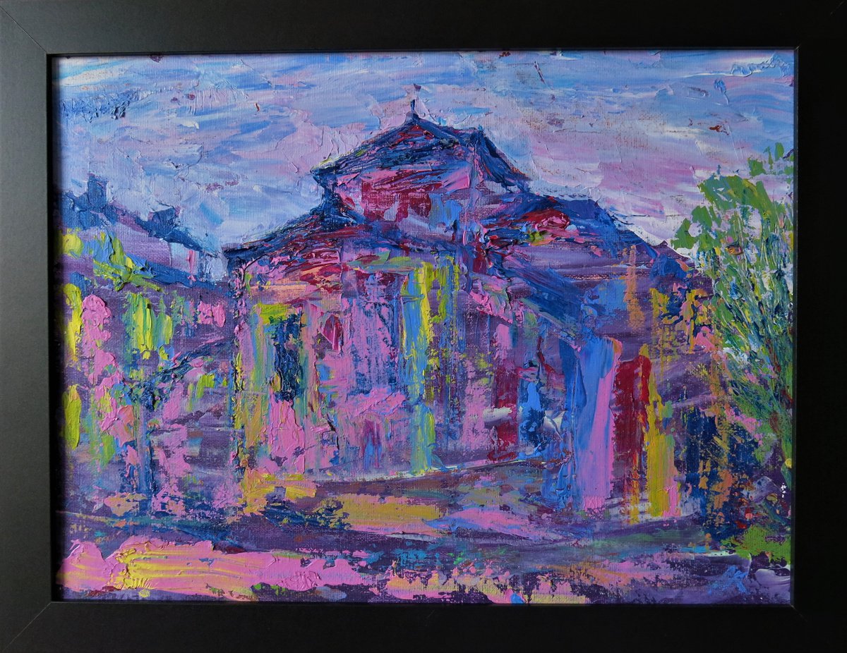 Abstract Cityscapes Acrylic Painting By Denys Kuvaiev, 18 X 14, San Cristobal Church, Original Artwork