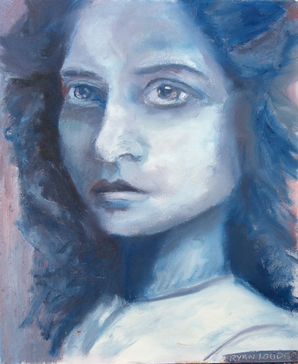 Portrait 12x9 Oil On Canvas Womans Face - Portrait of a Woman - Portrait by Ryan  Louder