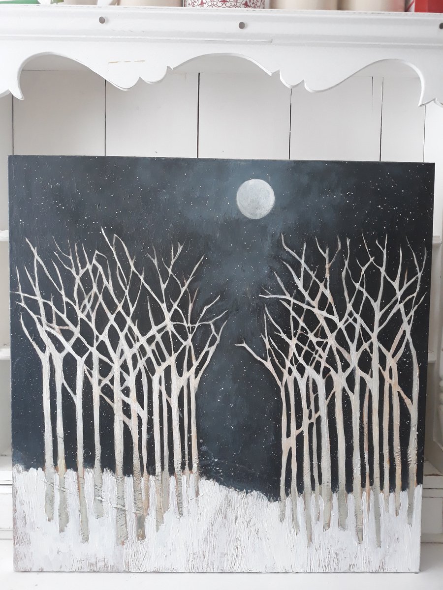 White Birch, Winter Moon...... by Fiona Philipps
