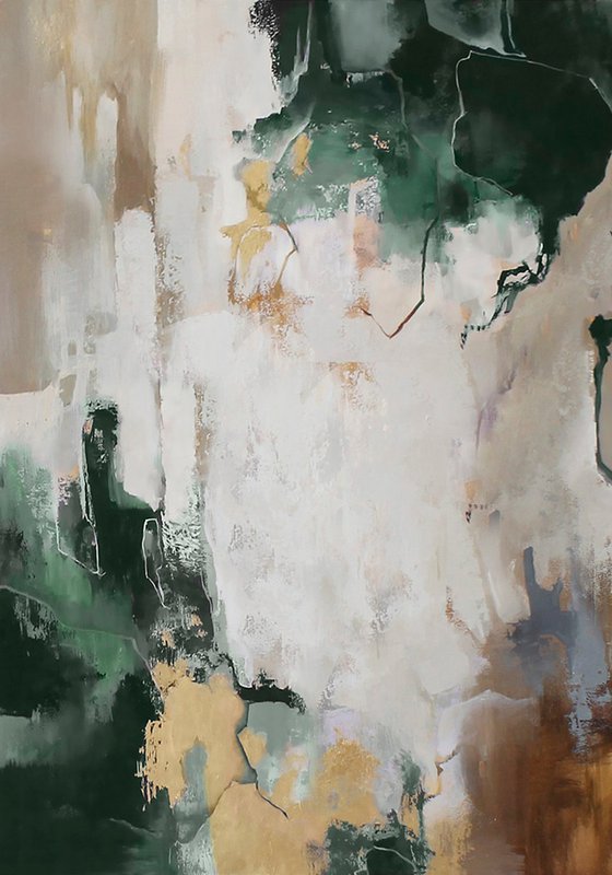 "Green Bloom" Abstract green gold acrylic art