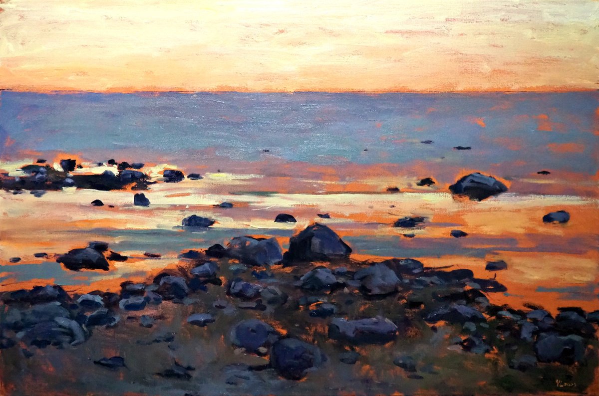 Impressionistic Landscape Oil Painting By Yuanyuan Liu, 35 X 24", Seascape, Original Artwork