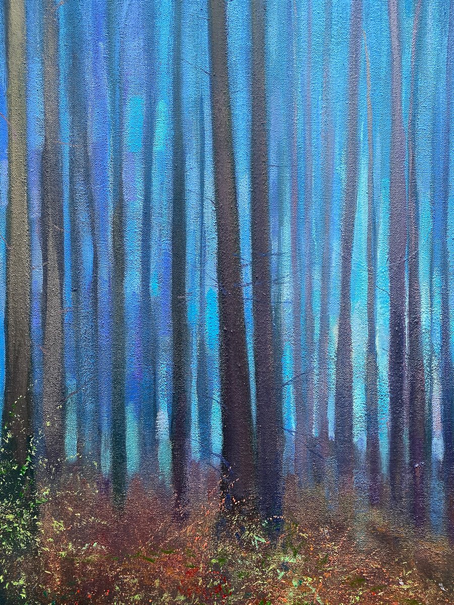 Impressionistic Landscape Oil Painting By Simon Jones, 28 X 36", Blue Forrest, Original Artwork