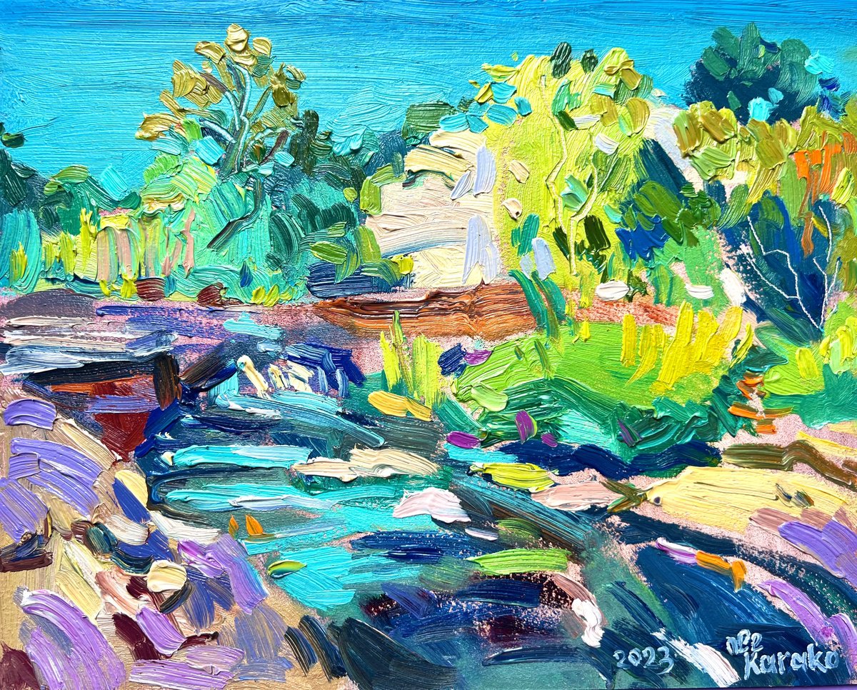 Impressionistic Landscape Oil Painting By Ole Karako, 12 X 9", Buky Canyon River, Original Artwork