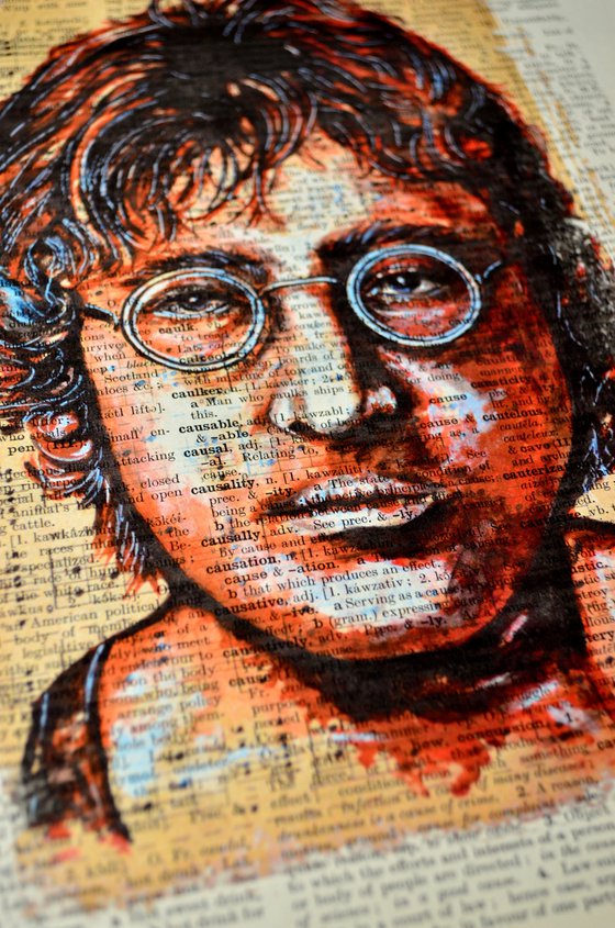 John Lennon - Collage Art on Large Real English Dictionary Vintage Book Page