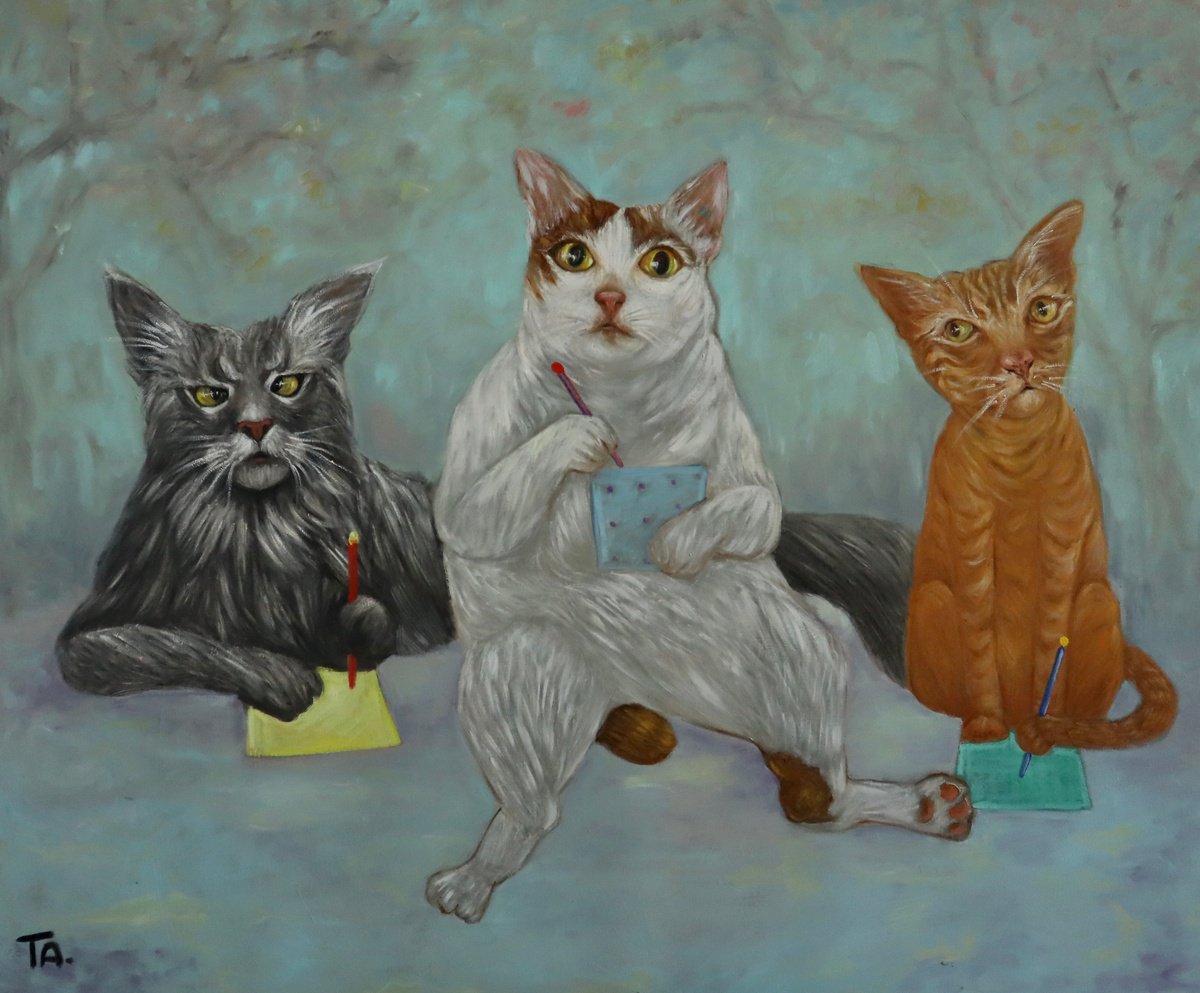 Surrealistic Animal Oil Painting By Ta Byrne, 47 X 39", Jaguar, Karl And Peanut, Original Artwork