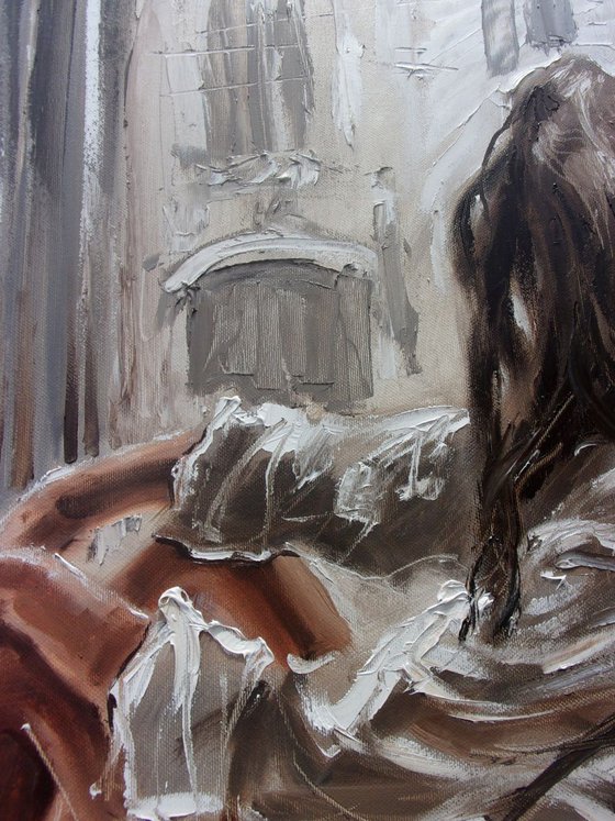 " YOUR WHITE SHIRT ... " - 50x70cm original oil painting on canvas, gift, palette kniffe
