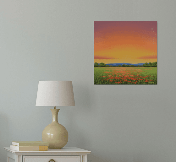 Sunset Flowers - Colorful Flower Field Landscape