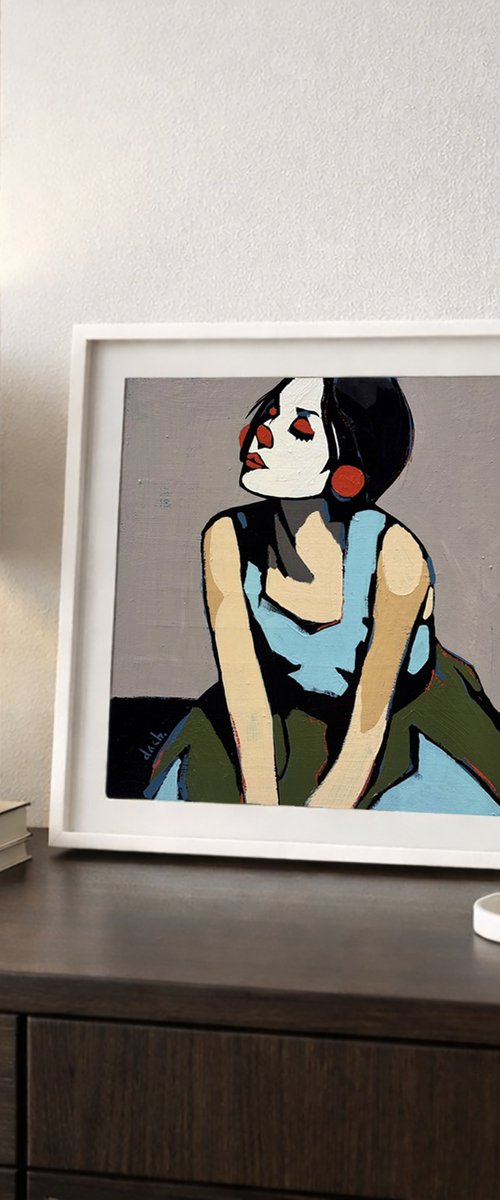 Clown Woman Painting - Original Art 8x8 inch by Daria Baklykova