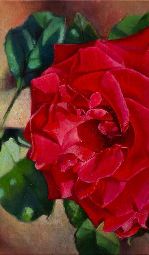 "Tango"  rose red flower  liGHt original painting  GIFT (2018) by Anna Bessonova (Kotelnik)