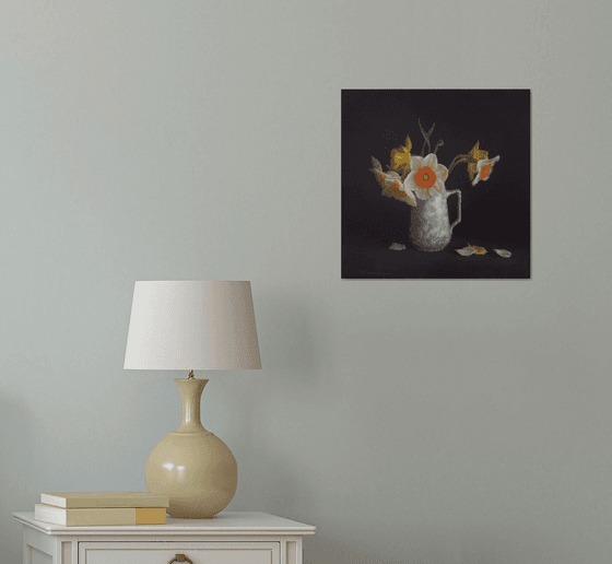 Daffodils in a milk jug