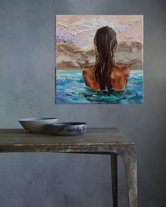 " EVENING RELAX ... " original painting SEA summer GIFT sea swimming