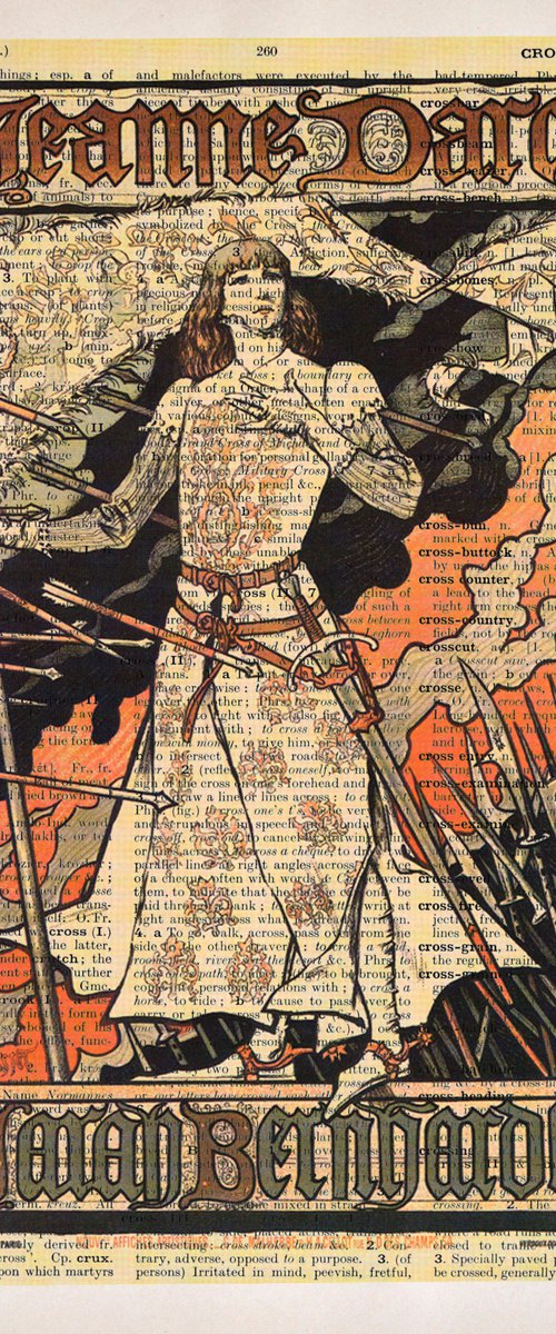 Jeanne d'Arc - Collage Art Print on Large Real English Dictionary Vintage Book Page by Jakub DK - JAKUB D KRZEWNIAK