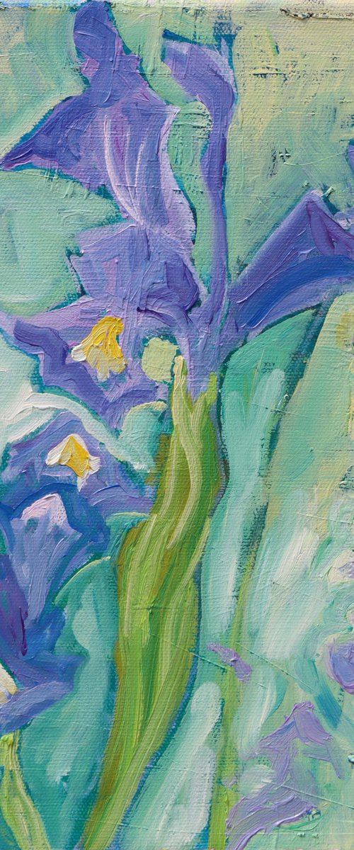 Spring Garden Flowers #5 Purple Irises by Mary Kemp
