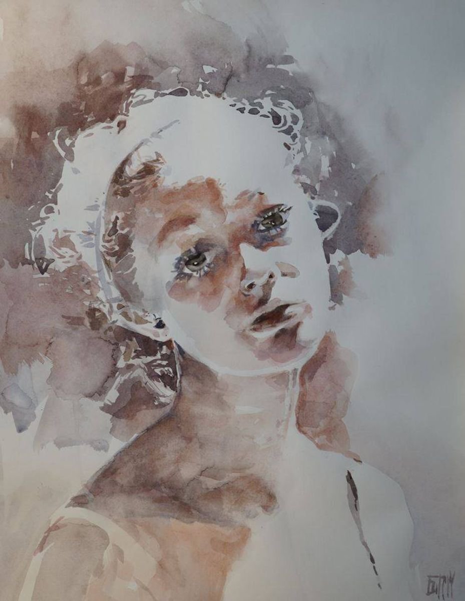 Portrait Of A Young Girl Watercolour by Boyana Petkova | Artfinder