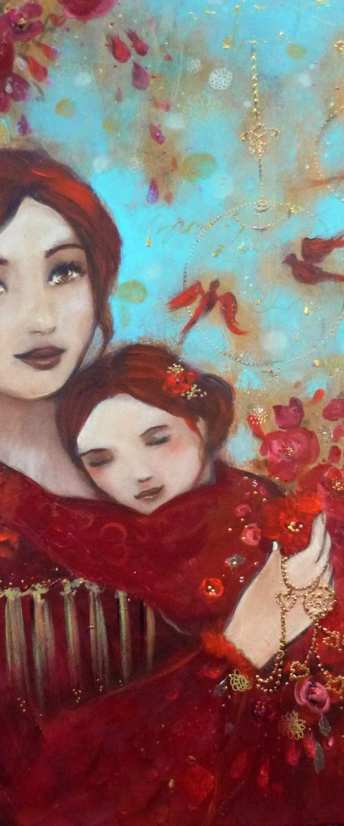 "An armful of love", maternity scene, mom and daughter 46x55cm by Loetitia Pillault
