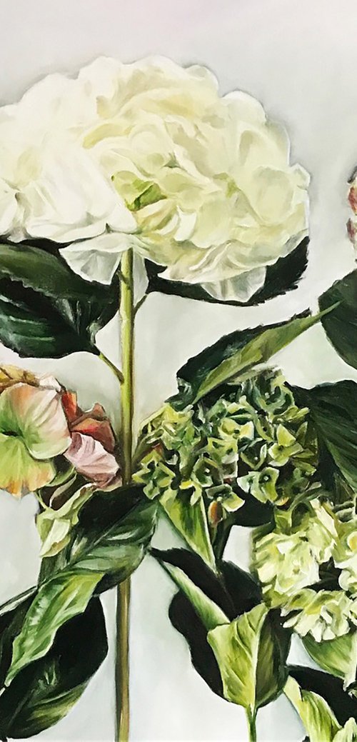 Triptych oil painting "Clouds of hydrangeas" 140 * 70 cm by Irina Ivlieva