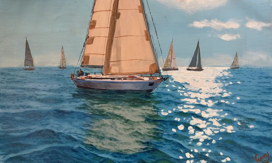 Seascape with Sailboats 45