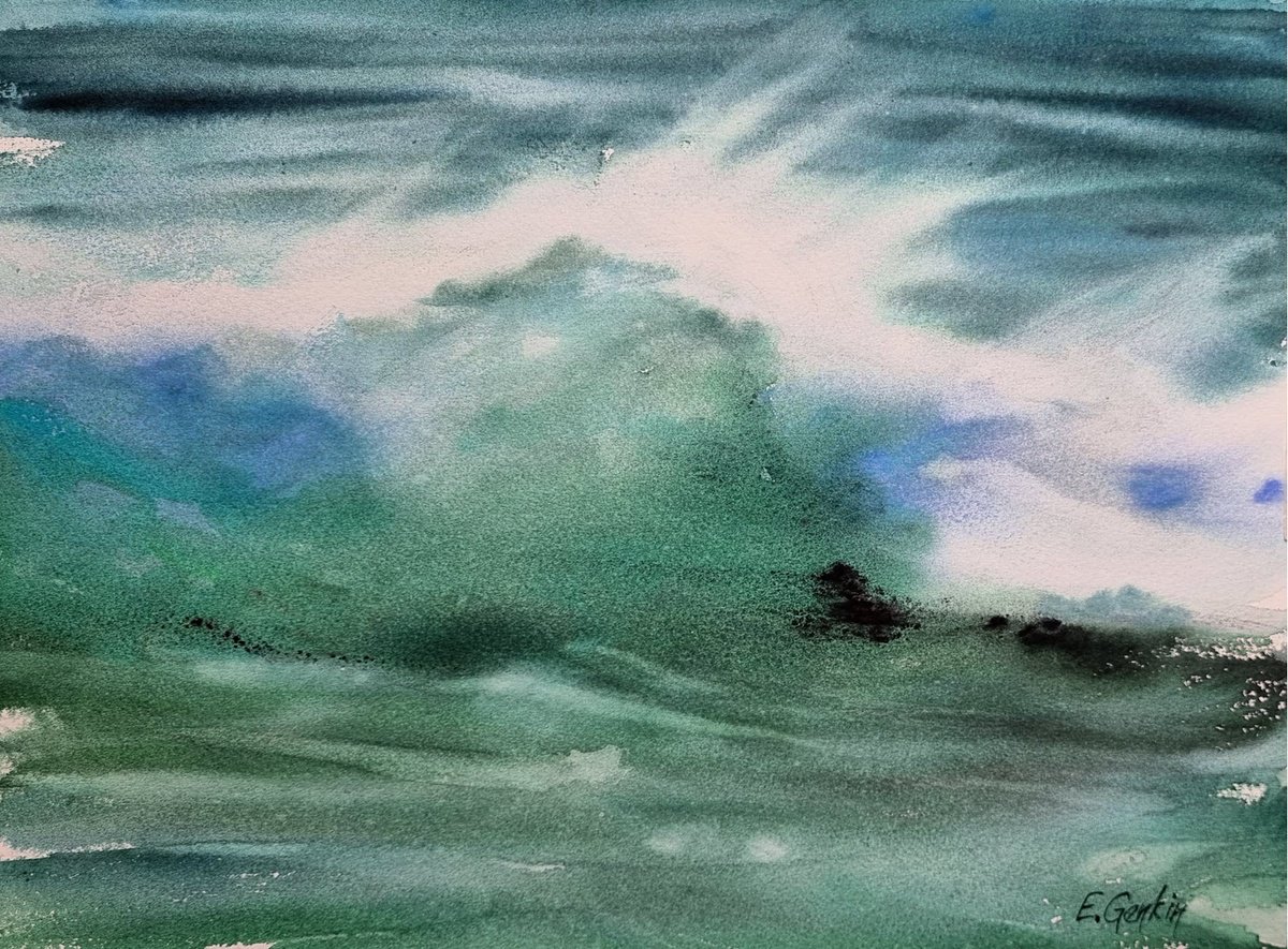 Impressionistic Landscape Watercolour By Elena Genkin, 15 X 11, The Wave #13, Original Artwork