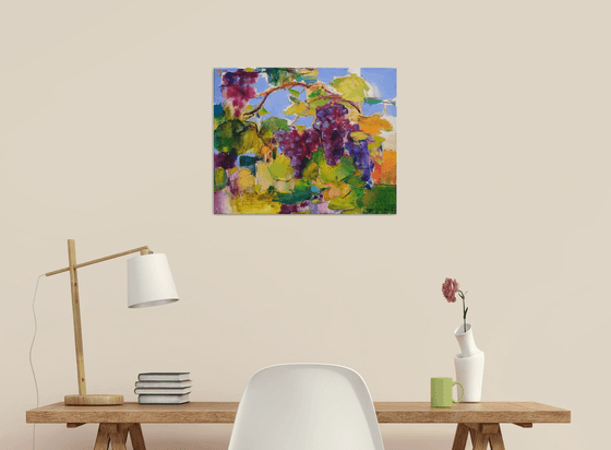 Sweet Grape | Vineyards in a mountains | Gifts of autumn | Original oil painting