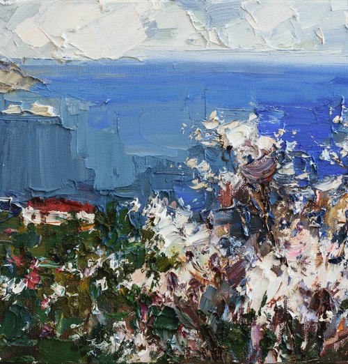 Spring landscape.  Original oil seascape painting by Anastasiia Valiulina