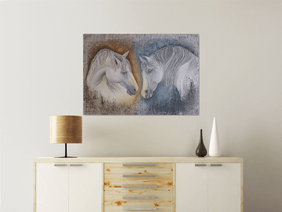 HORSES acrylic painting on canvas 100x70cm