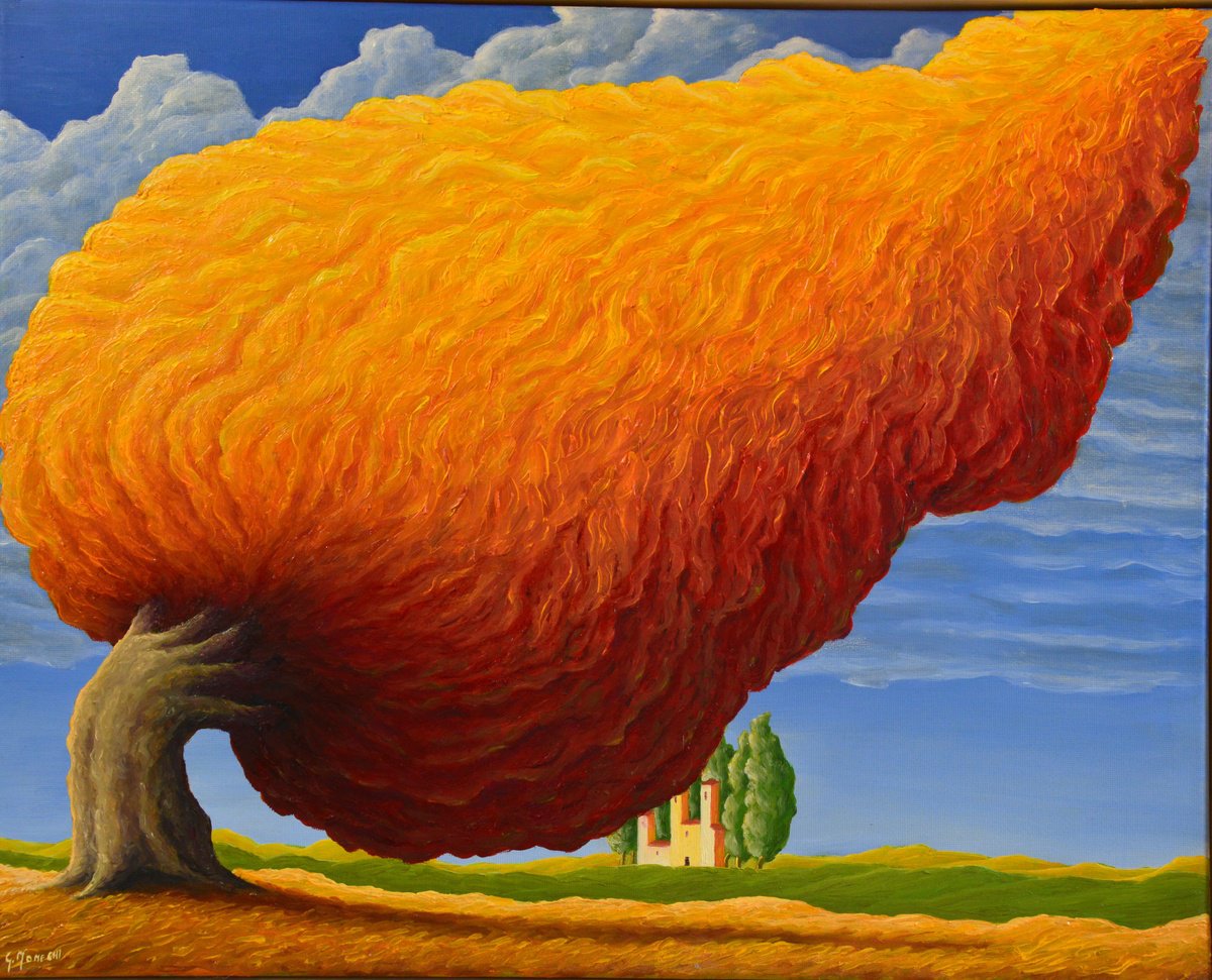Surrealistic Oil Painting , Rosso Rosso -Giallo By Giuliano Monechi, 21 X 17, Artwork For Sale On Artfinder