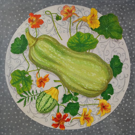 Butter pumpkin and nasturtiums