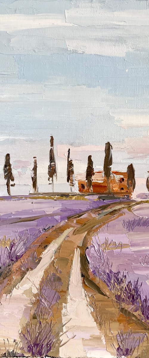 Purple spring 22x28 impasto oil landscape by Leysan Khasanova