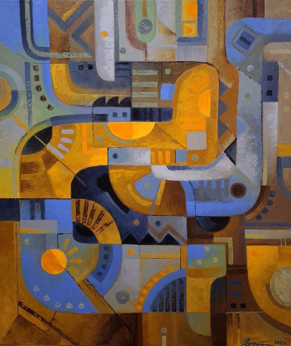 Abstract Oil Painting By Serhii Voichenko, 24 X 27", October Sunshine, Original Artwork